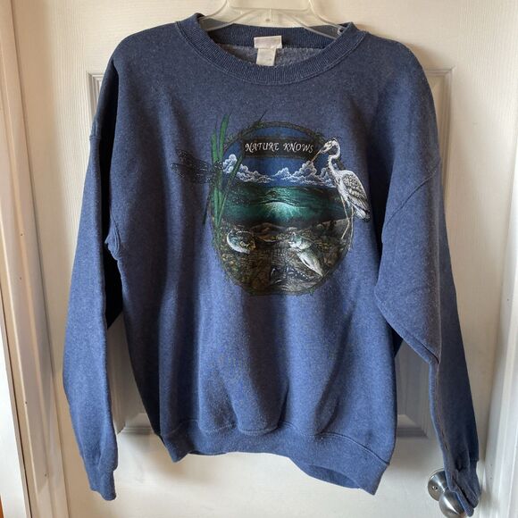 Bassett-Walker Men’s XL Sweatshirt Fishing Nature Knows Pullover Crew Neck VTG - Picture 1 of 12